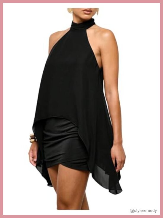 Tops - Verdusa Halter Tank Top Asymmetrical Sleeveless Dressy Casual Loose Fit Tunic